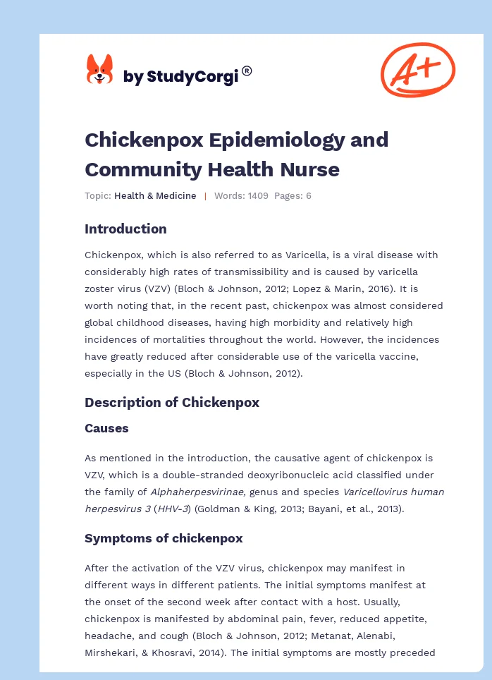 Chickenpox Epidemiology and Community Health Nurse. Page 1