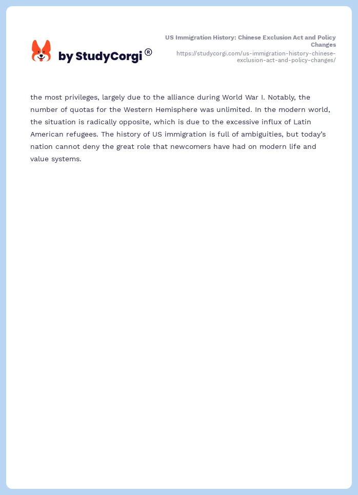 US Immigration History: Chinese Exclusion Act and Policy Changes. Page 2