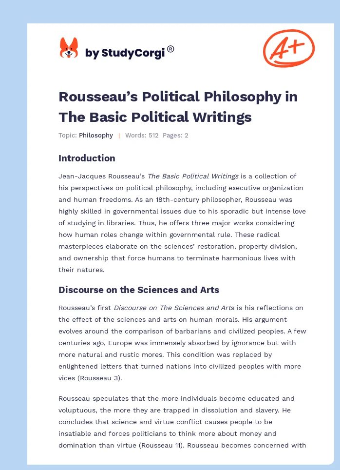 Rousseau’s Political Philosophy in The Basic Political Writings. Page 1