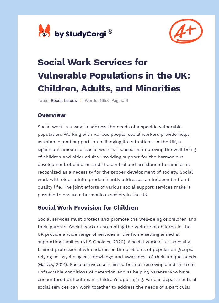 Social Work Services for Vulnerable Populations in the UK: Children, Adults, and Minorities. Page 1