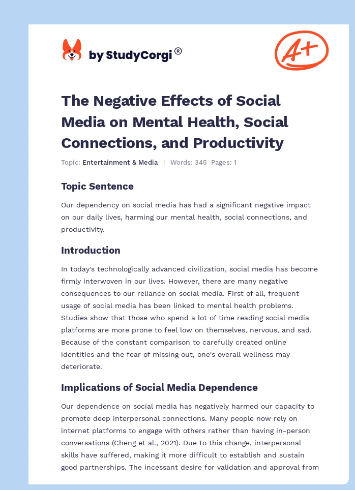 The Negative Effects of Social Media on Mental Health, Social Connections, and Productivity. Page 1