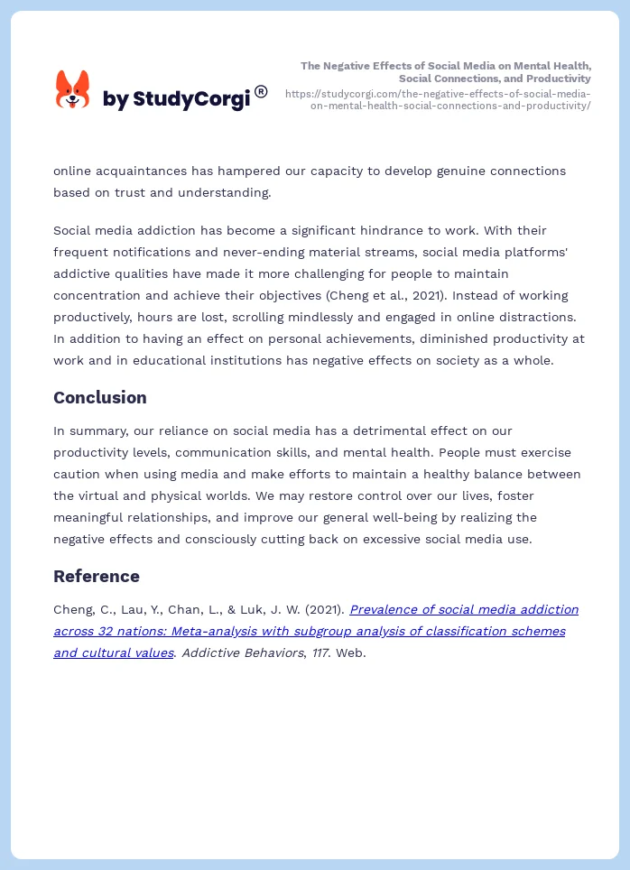 The Negative Effects of Social Media on Mental Health, Social Connections, and Productivity. Page 2