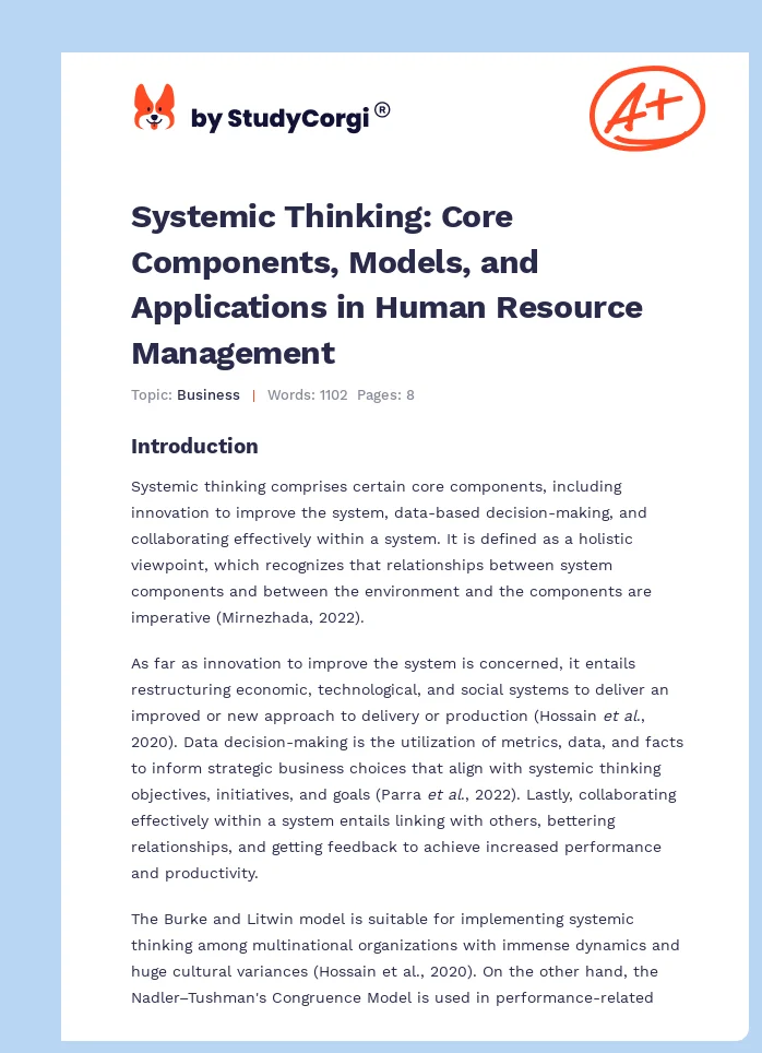 Systemic Thinking: Core Components, Models, and Applications in Human Resource Management. Page 1