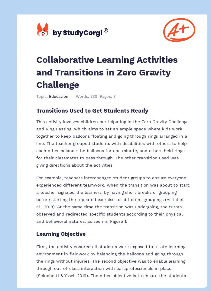 Collaborative Learning Activities and Transitions in Zero Gravity Challenge. Page 1