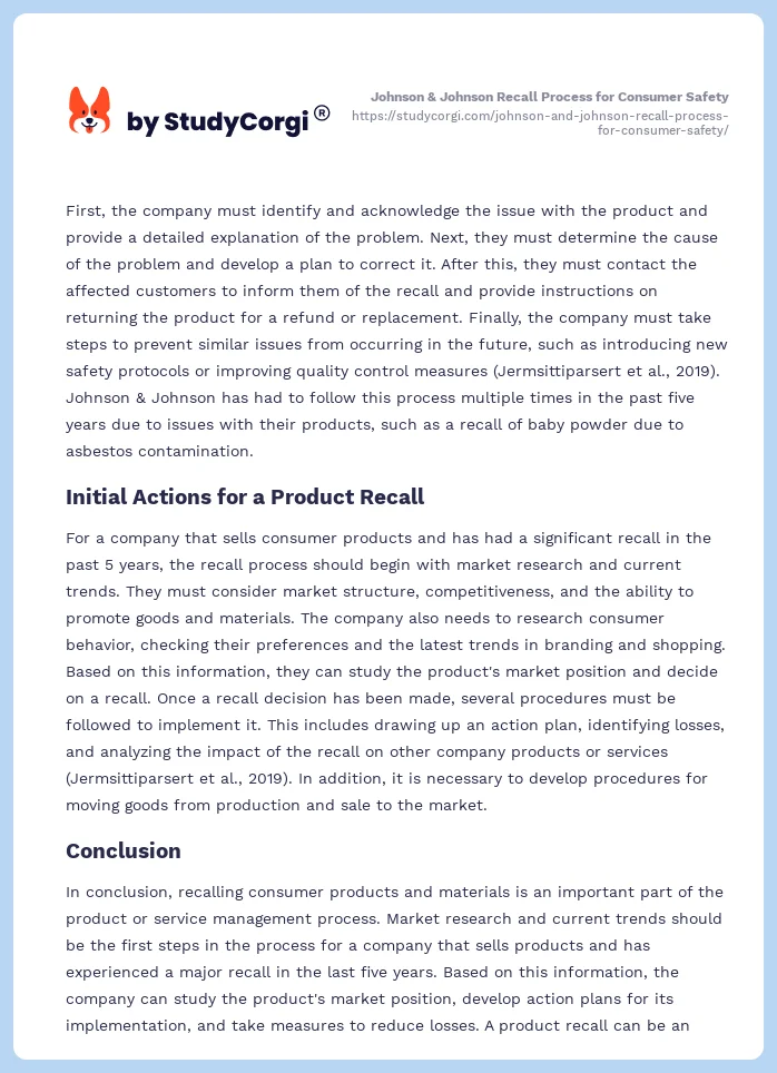 Johnson & Johnson Recall Process for Consumer Safety. Page 2