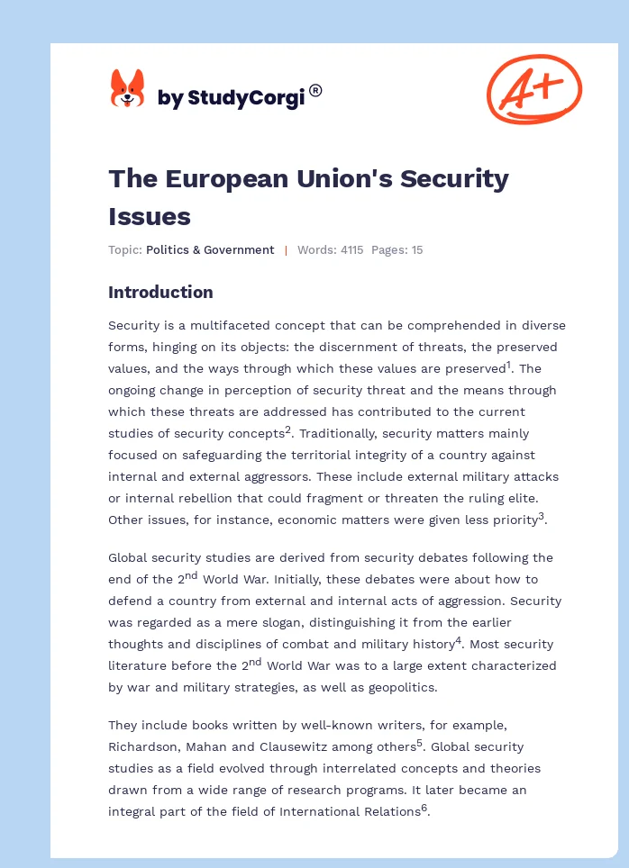 The European Union's Security Issues. Page 1