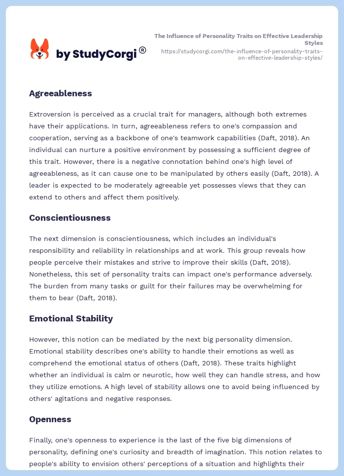 The Influence of Personality Traits on Effective Leadership Styles. Page 2