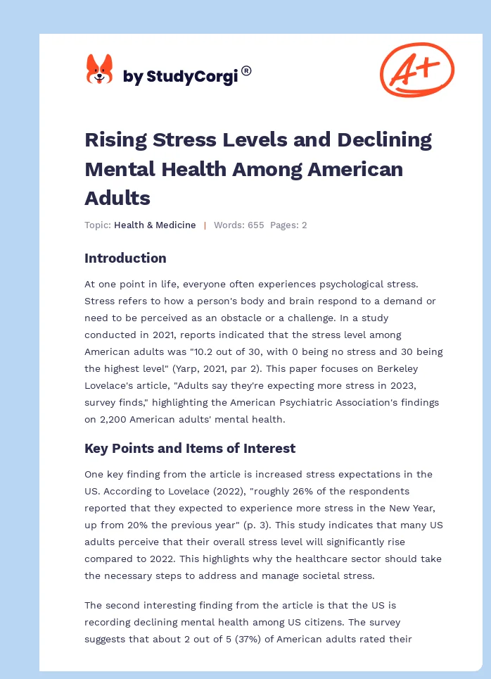 Rising Stress Levels and Declining Mental Health Among American Adults. Page 1