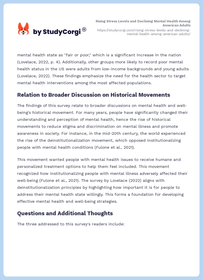 Rising Stress Levels and Declining Mental Health Among American Adults. Page 2