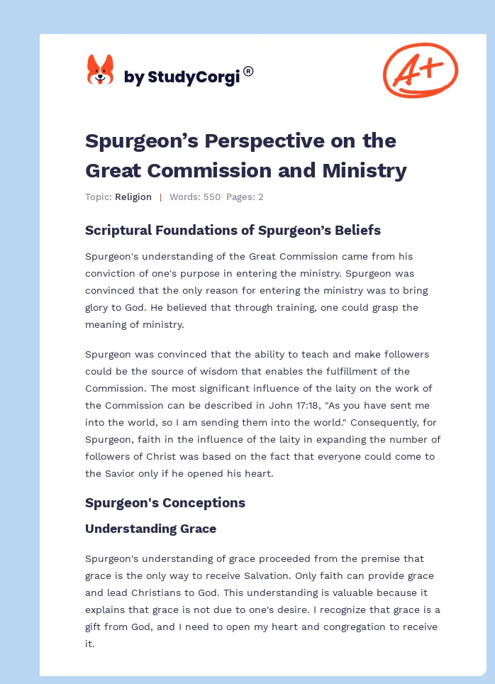 Spurgeon’s Perspective on the Great Commission and Ministry. Page 1