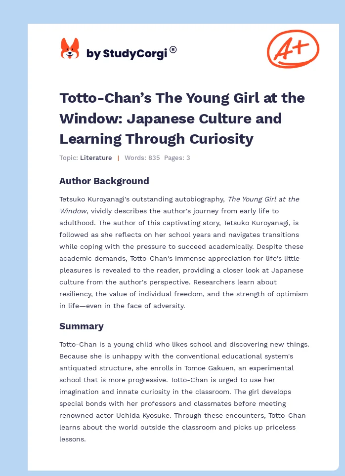 Totto-Chan’s The Young Girl at the Window: Japanese Culture and Learning Through Curiosity. Page 1