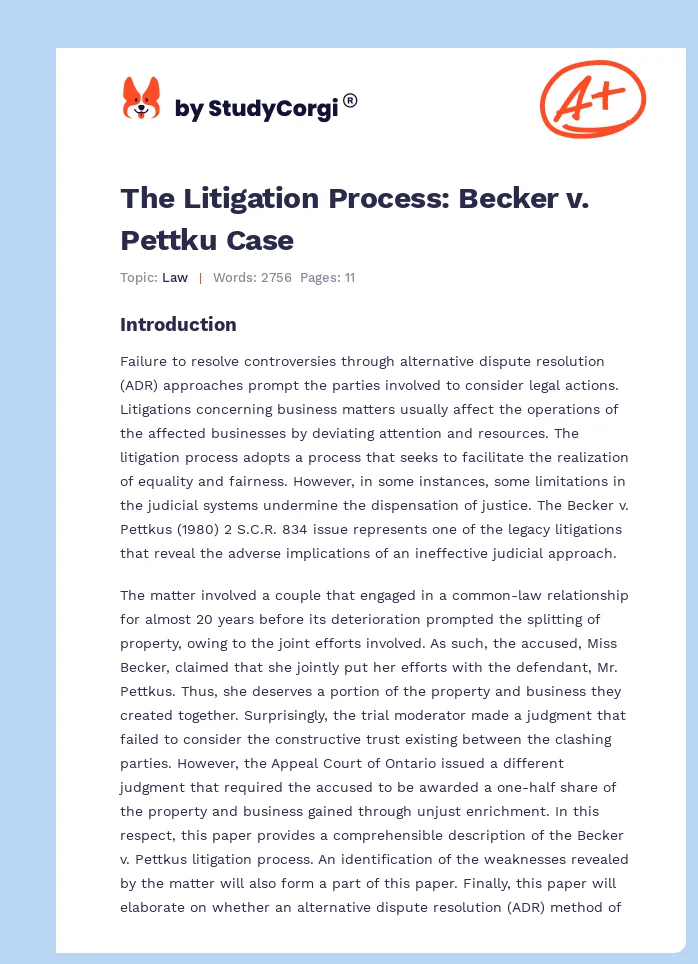 The Litigation Process: Becker v. Pettku Case. Page 1