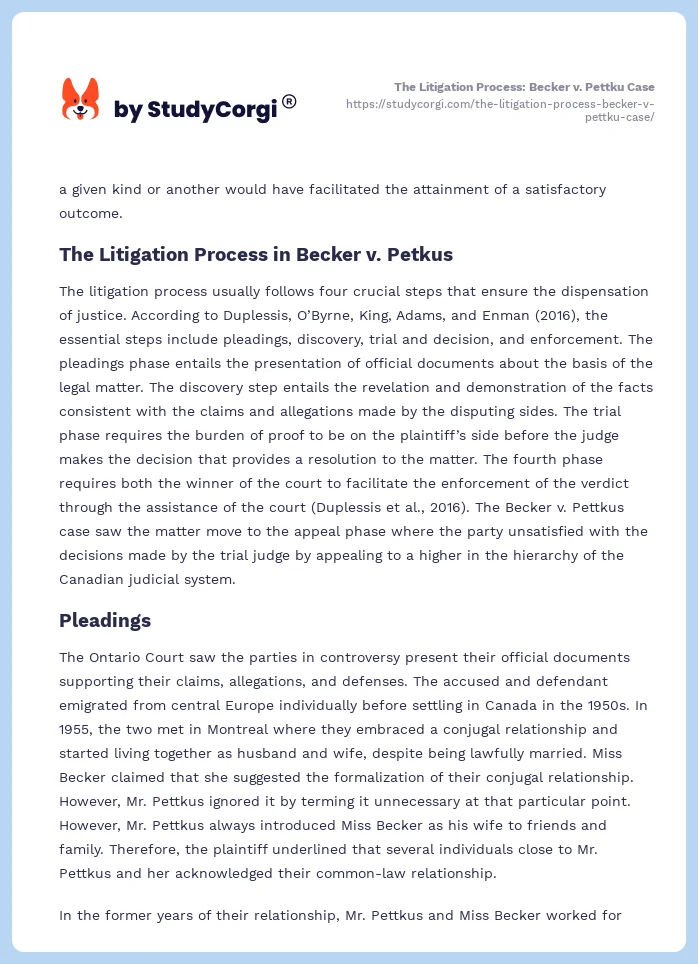 The Litigation Process: Becker v. Pettku Case. Page 2