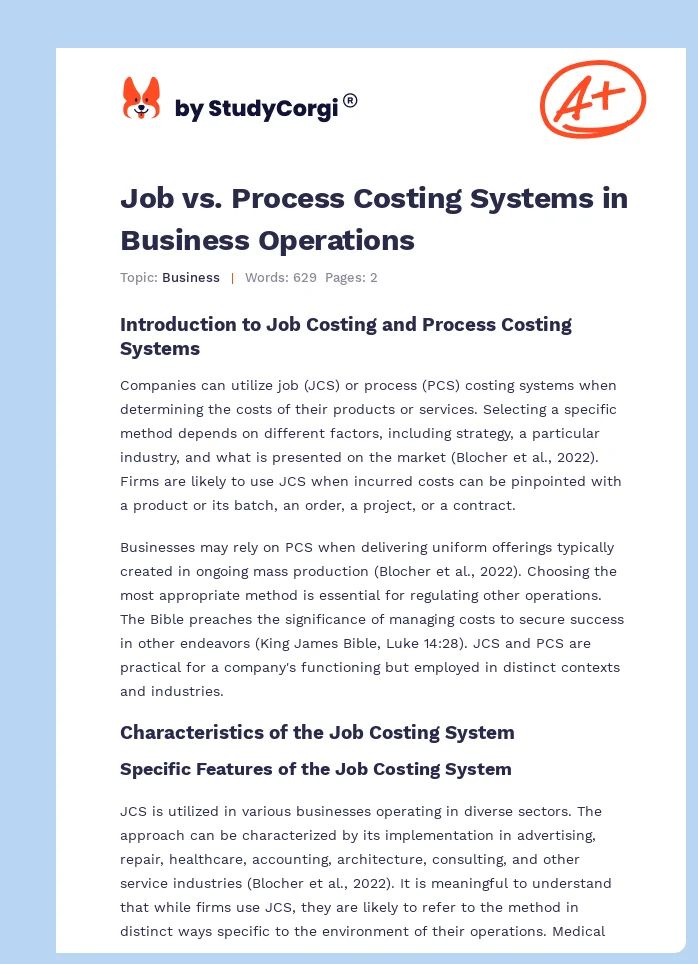 Job vs. Process Costing Systems in Business Operations. Page 1