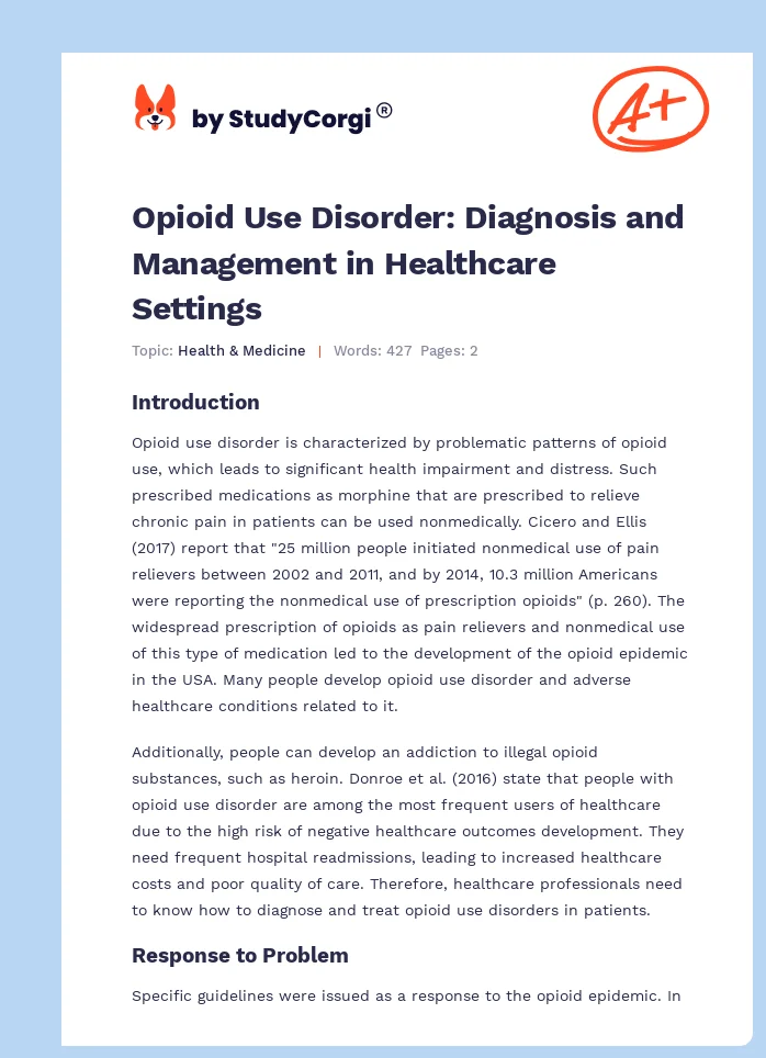 Opioid Use Disorder: Diagnosis and Management in Healthcare Settings. Page 1