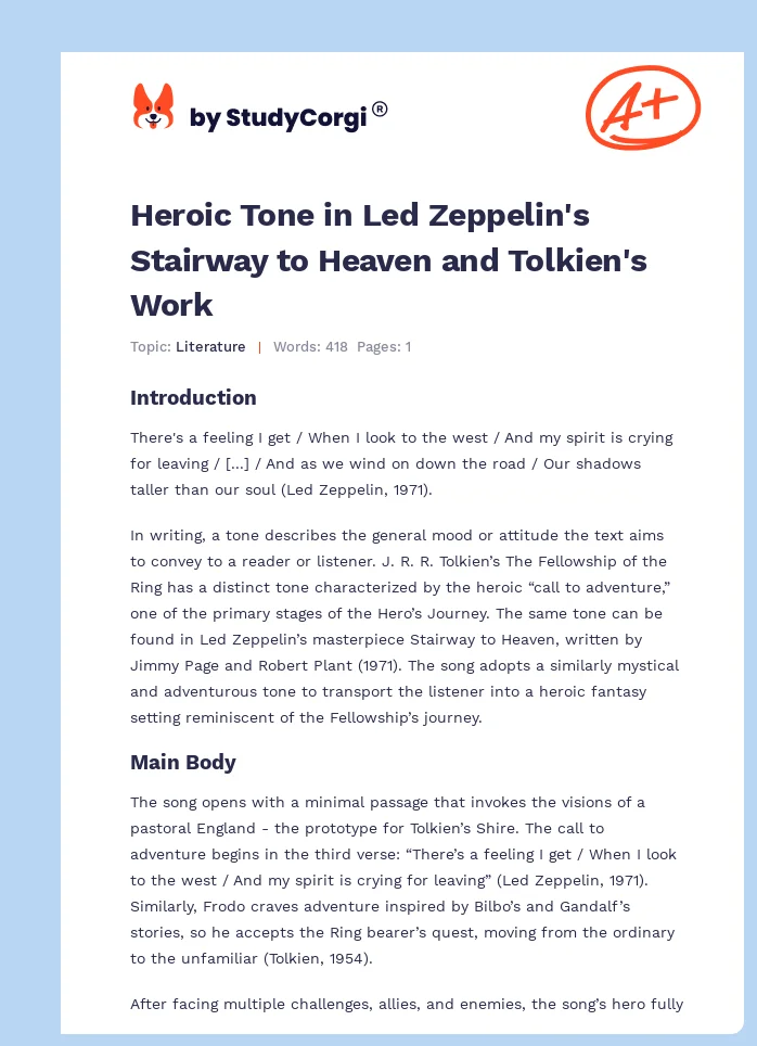 Heroic Tone in Led Zeppelin's Stairway to Heaven and Tolkien's Work. Page 1