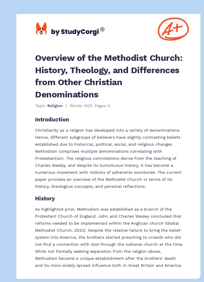 Overview of the Methodist Church: History, Theology, and Differences from Other Christian Denominations. Page 1