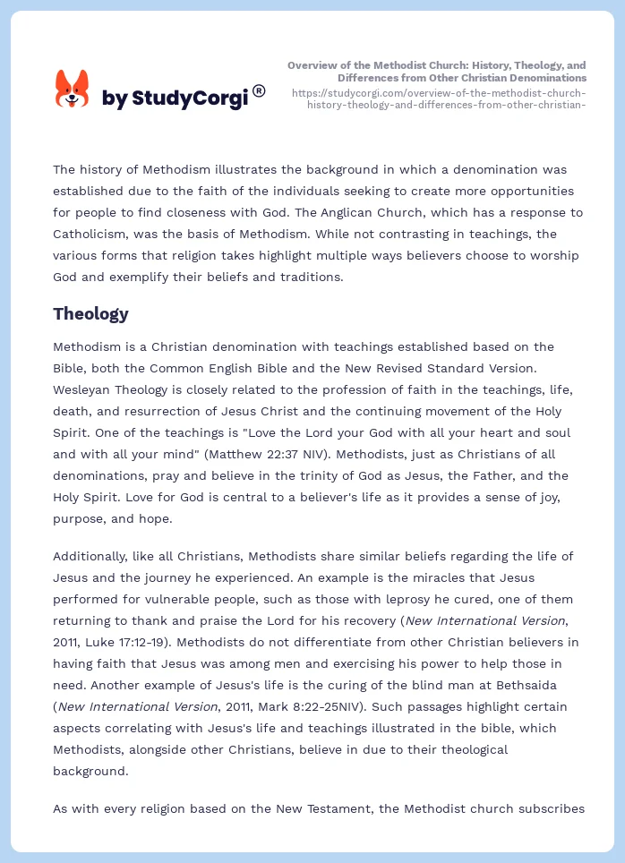 Overview of the Methodist Church: History, Theology, and Differences from Other Christian Denominations. Page 2