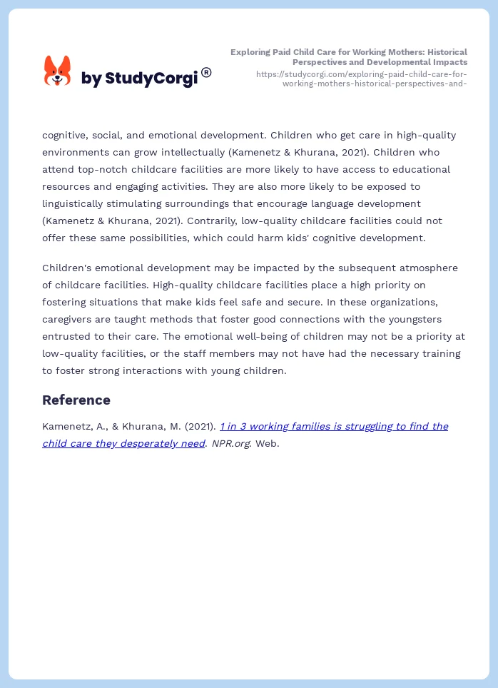 Exploring Paid Child Care for Working Mothers: Historical Perspectives and Developmental Impacts. Page 2