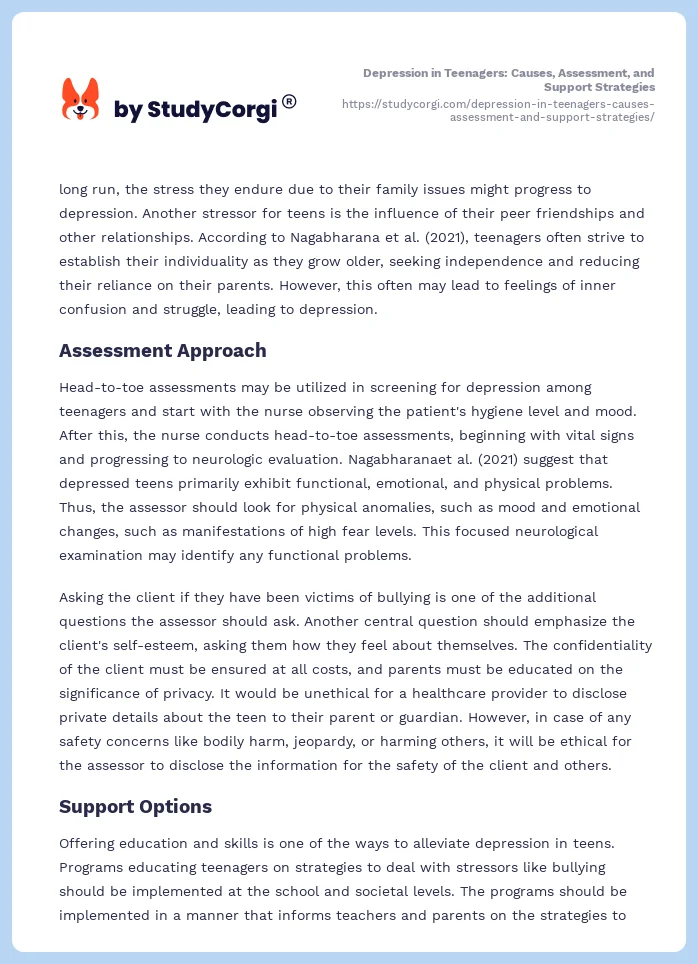 Depression in Teenagers: Causes, Assessment, and Support Strategies. Page 2