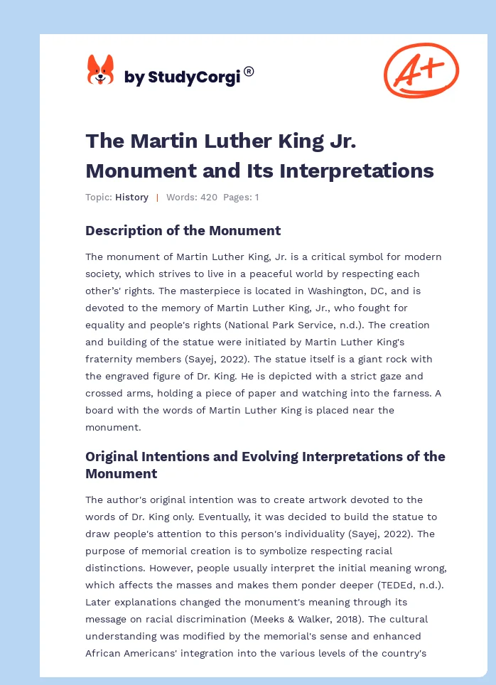 The Martin Luther King Jr. Monument and Its Interpretations. Page 1