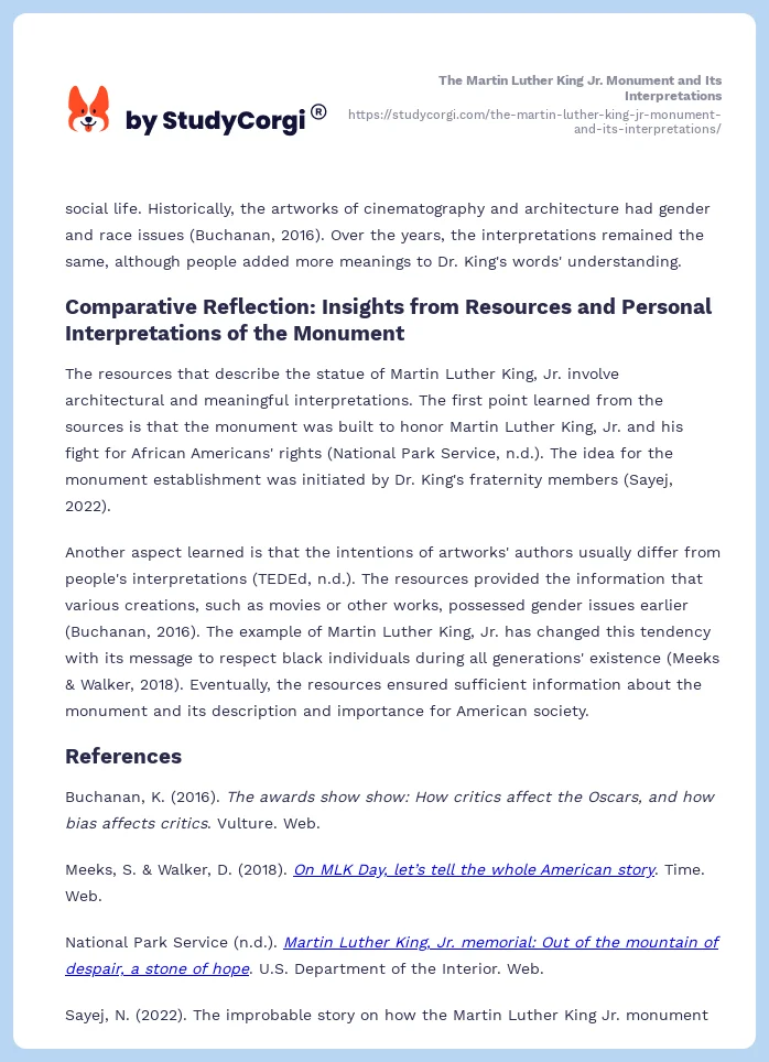 The Martin Luther King Jr. Monument and Its Interpretations. Page 2