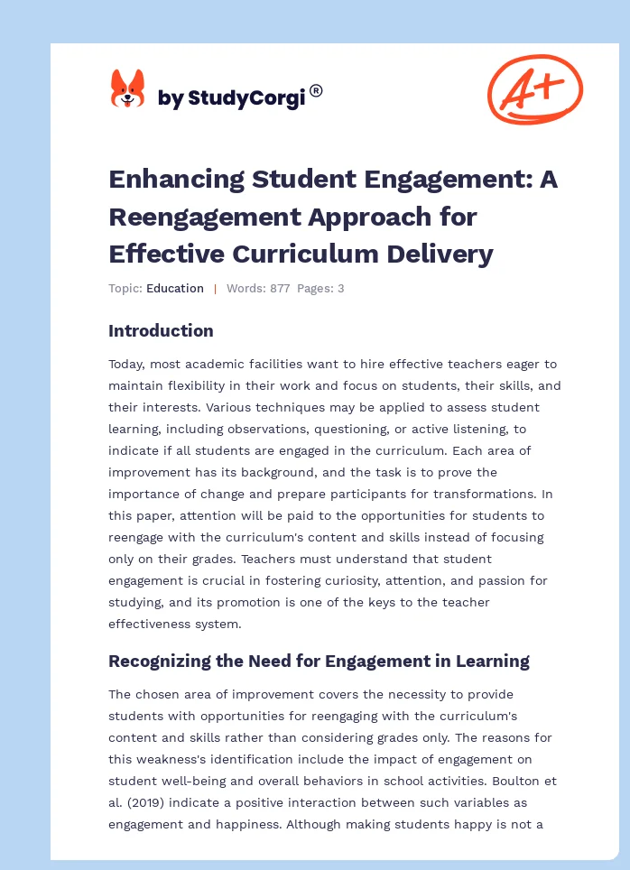 Enhancing Student Engagement: A Reengagement Approach for Effective Curriculum Delivery. Page 1