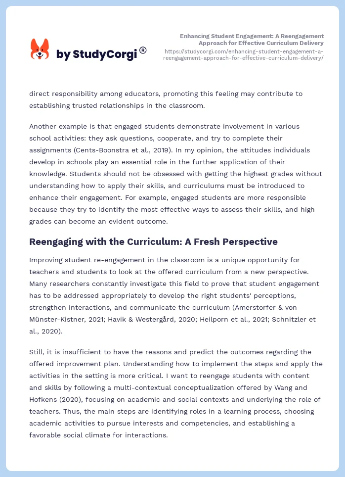 Enhancing Student Engagement: A Reengagement Approach for Effective Curriculum Delivery. Page 2