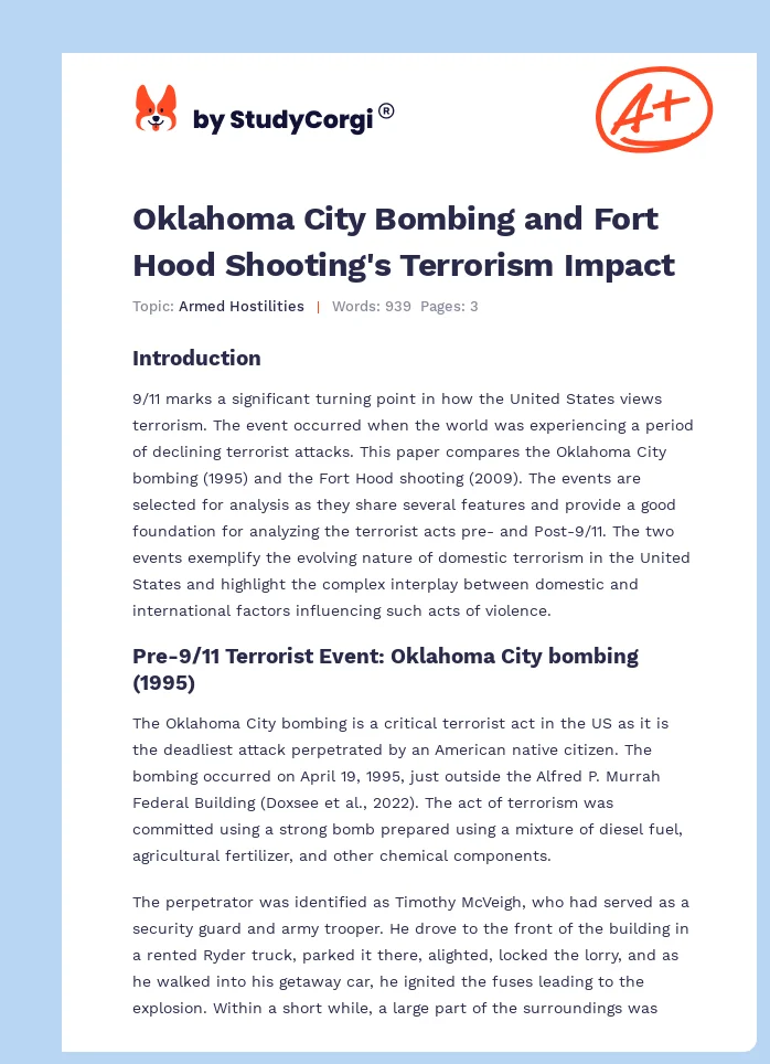 Oklahoma City Bombing and Fort Hood Shooting's Terrorism Impact. Page 1