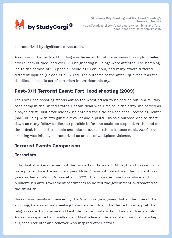 Oklahoma City Bombing and Fort Hood Shooting's Terrorism Impact. Page 2