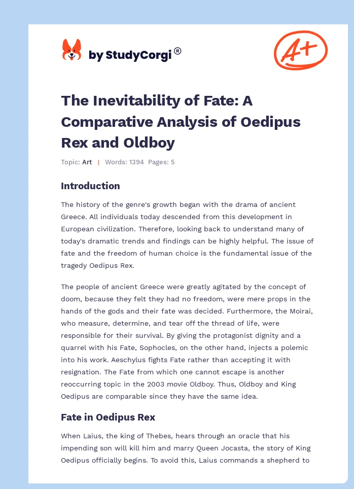 The Inevitability of Fate: A Comparative Analysis of Oedipus Rex and Oldboy. Page 1