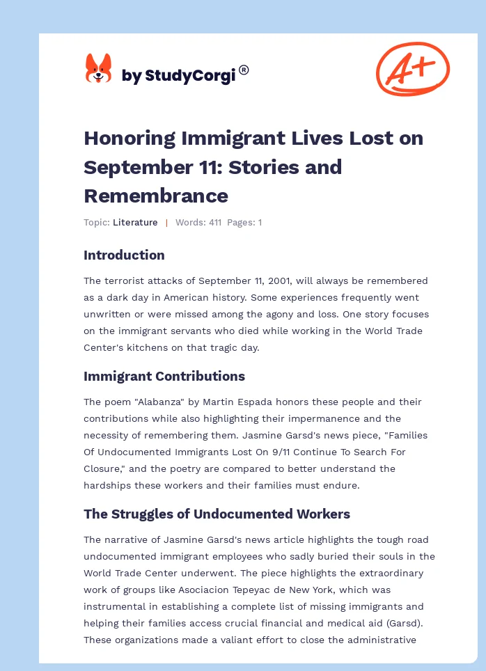 Honoring Immigrant Lives Lost on September 11: Stories and Remembrance. Page 1