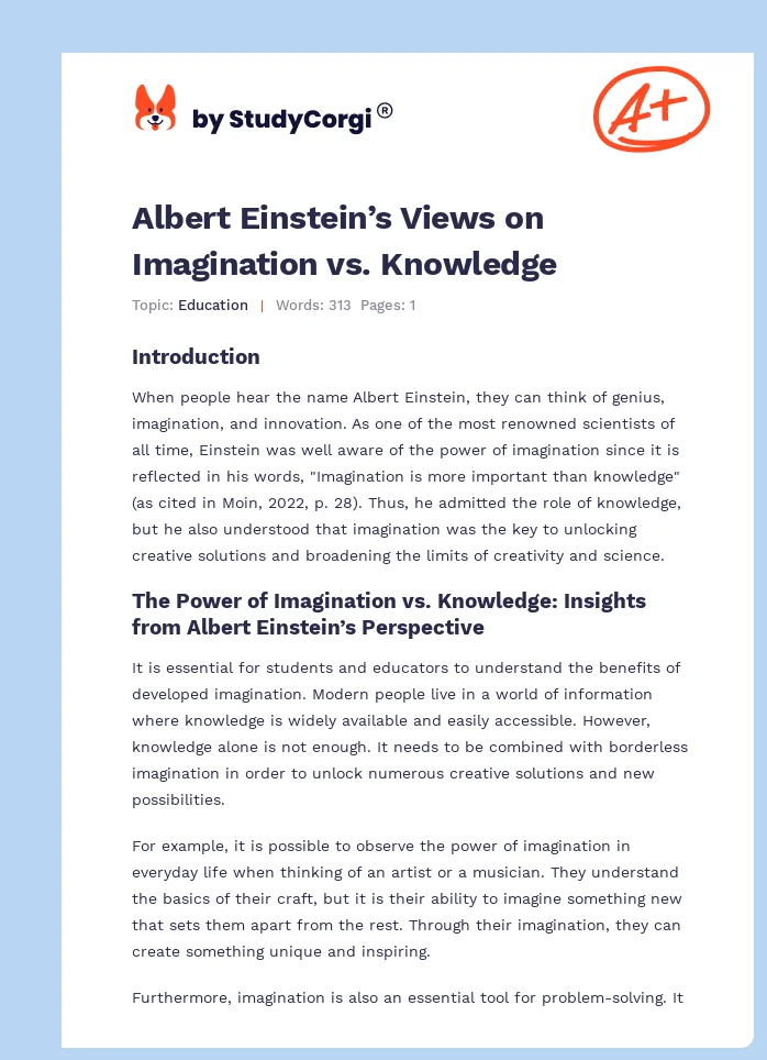 Albert Einstein’s Views on Imagination vs. Knowledge. Page 1