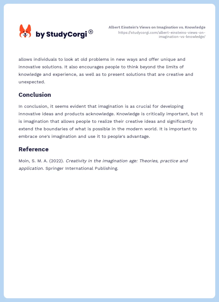 Albert Einstein’s Views on Imagination vs. Knowledge. Page 2