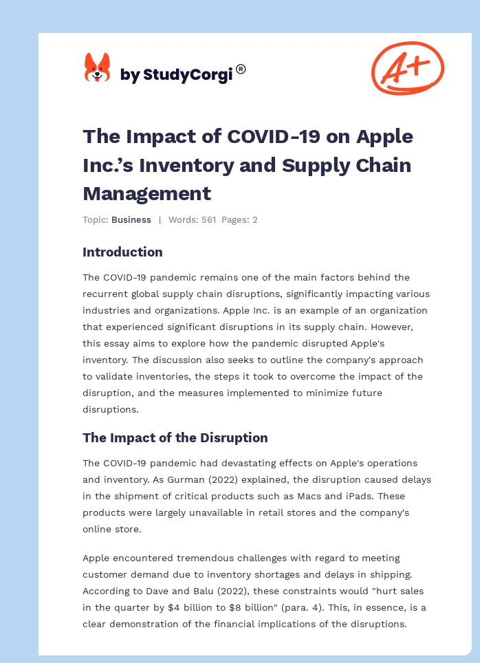 The Impact of COVID-19 on Apple Inc.’s Inventory and Supply Chain Management. Page 1