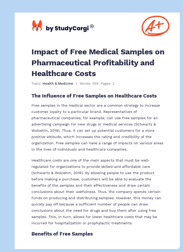 Impact of Free Medical Samples on Pharmaceutical Profitability and Healthcare Costs. Page 1