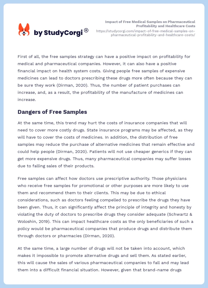 Impact of Free Medical Samples on Pharmaceutical Profitability and Healthcare Costs. Page 2