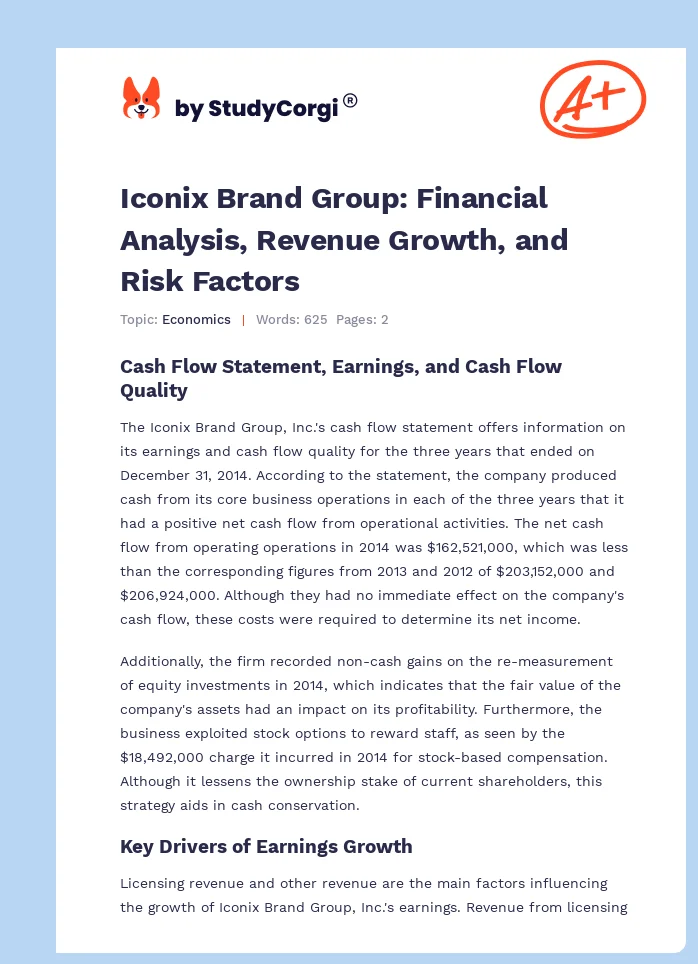 Iconix Brand Group: Financial Analysis, Revenue Growth, and Risk Factors. Page 1