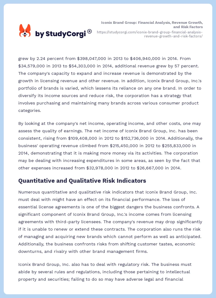 Iconix Brand Group: Financial Analysis, Revenue Growth, and Risk Factors. Page 2