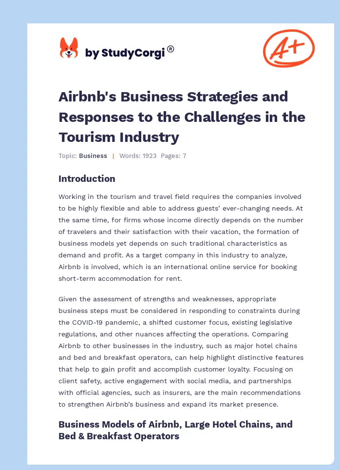 Airbnb's Business Strategies and Responses to the Challenges in the Tourism Industry. Page 1