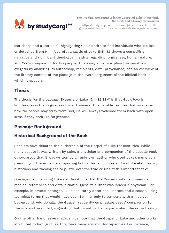 The Prodigal Son Parable in the Gospel of Luke: Historical, Cultural, and Literary Dimensions. Page 2