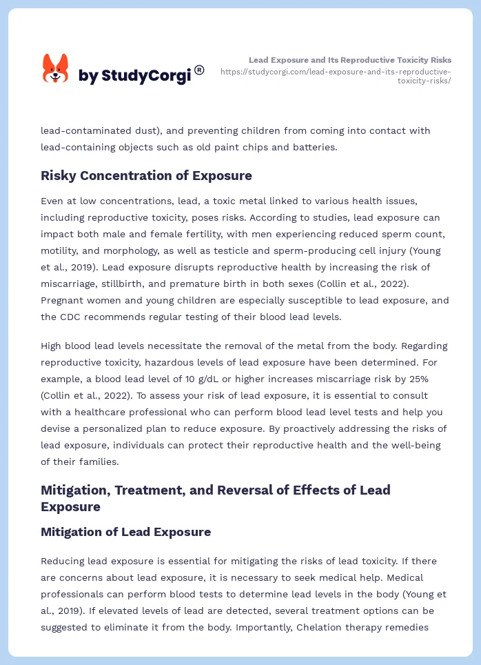 Lead Exposure and Its Reproductive Toxicity Risks. Page 2