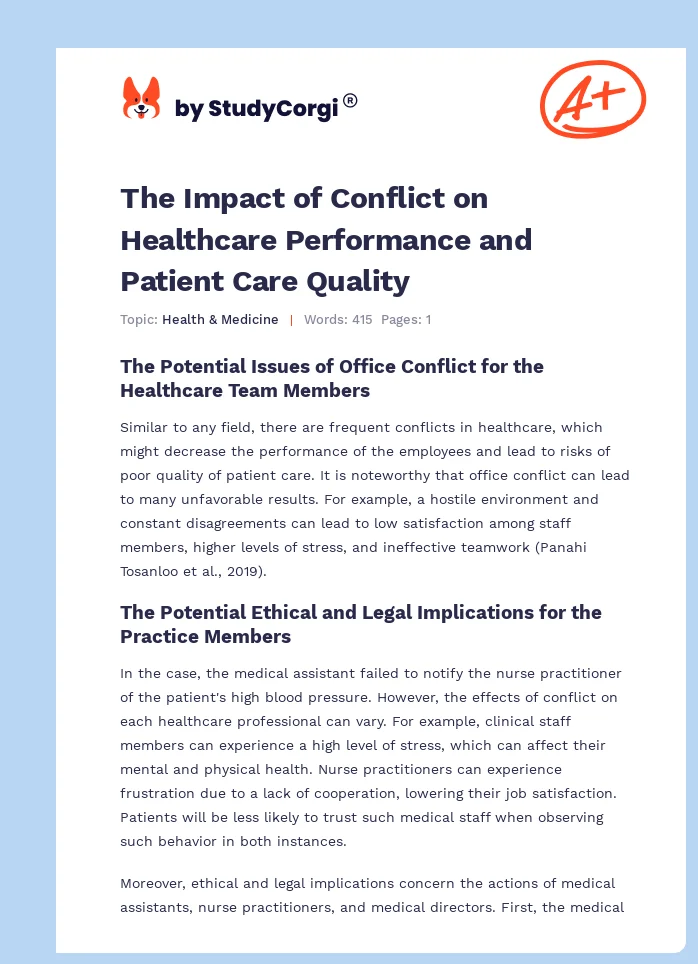 The Impact of Conflict on Healthcare Performance and Patient Care Quality. Page 1