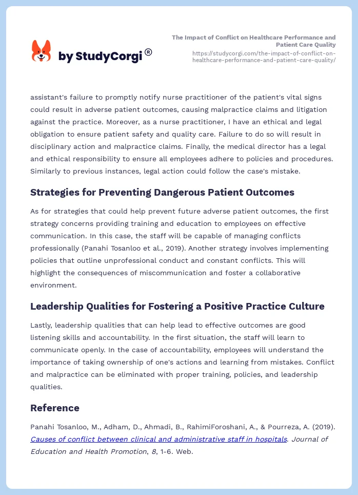 The Impact of Conflict on Healthcare Performance and Patient Care Quality. Page 2