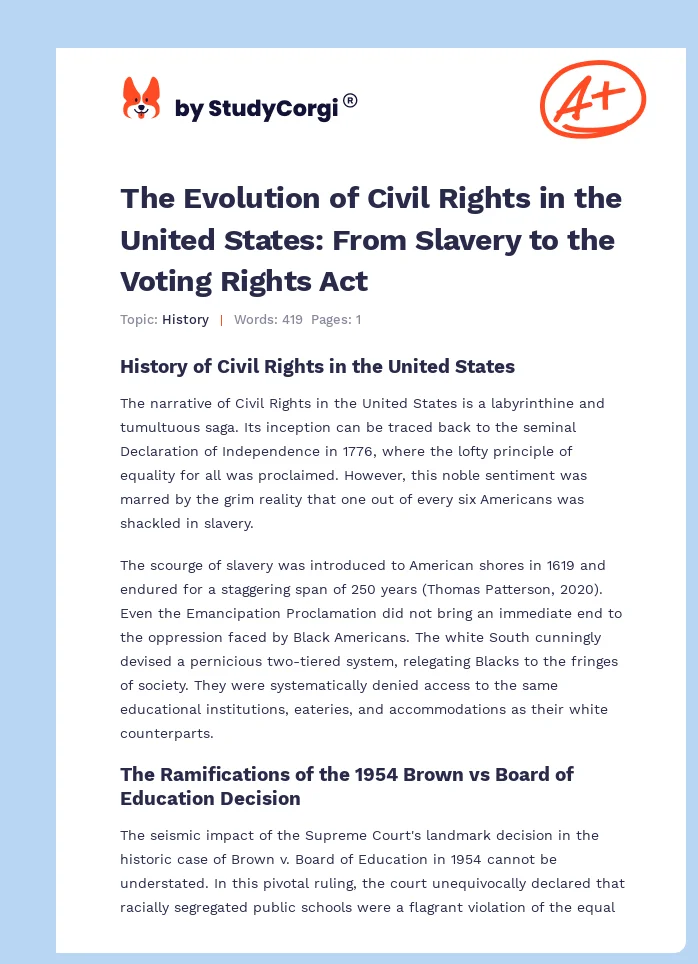 The Evolution of Civil Rights in the United States: From Slavery to the Voting Rights Act. Page 1