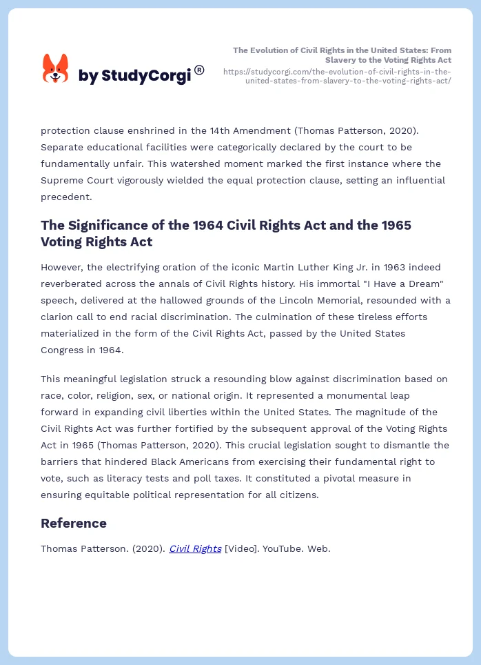 The Evolution of Civil Rights in the United States: From Slavery to the Voting Rights Act. Page 2