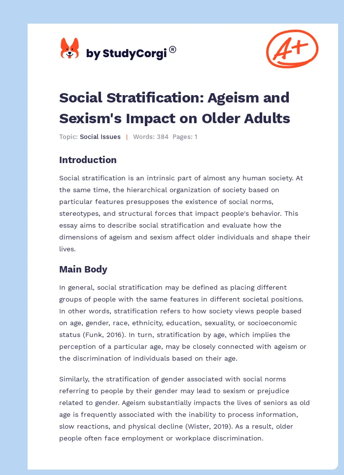 Social Stratification: Ageism and Sexism's Impact on Older Adults. Page 1