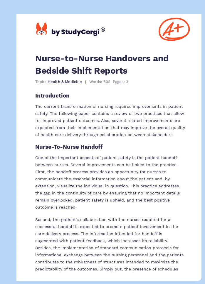 Nurse-to-Nurse Handovers and Bedside Shift Reports. Page 1
