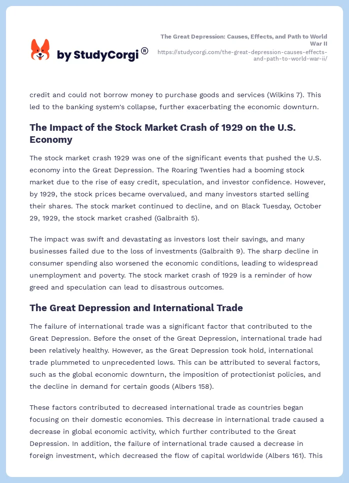 The Great Depression: Causes, Effects, and Path to World War II. Page 2