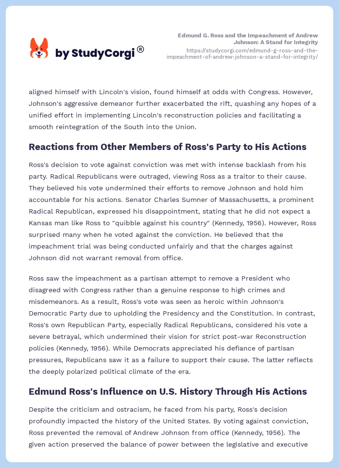 Edmund G. Ross and the Impeachment of Andrew Johnson: A Stand for Integrity. Page 2